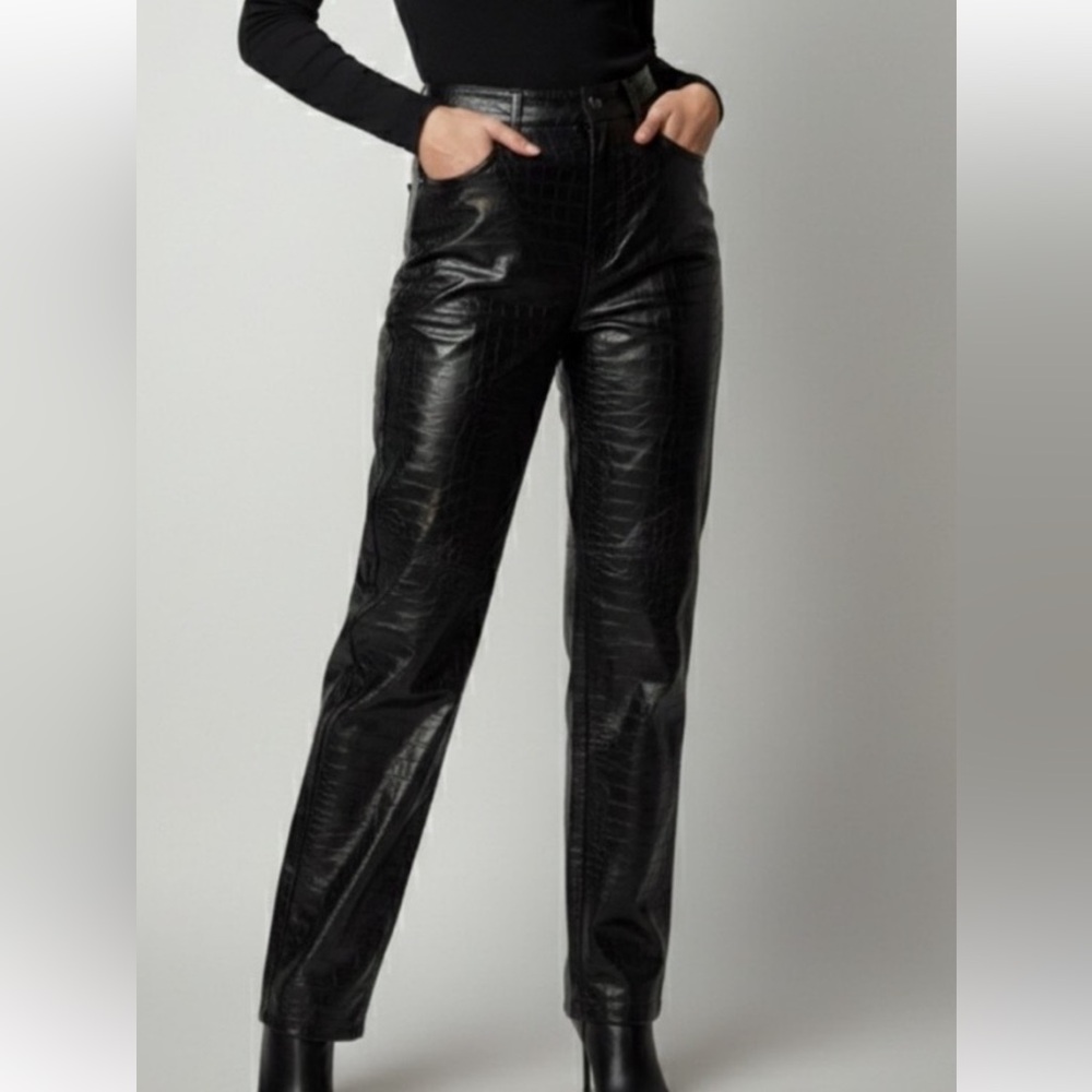 NEW High-Rise Faux Croc Cropped Pants